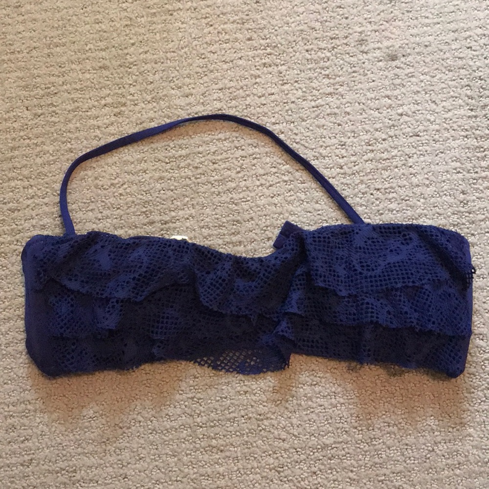 Navy Bandeau Swim Top w/ Removable Haltar